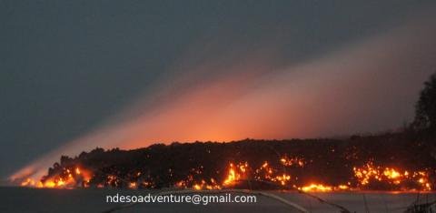 fresh lava flowing meet to sea water